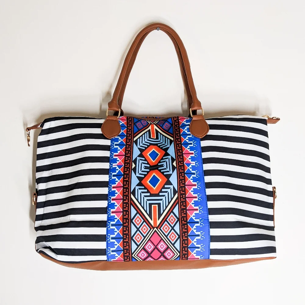NWT Colorful Aztec Striped Large Beach Tote